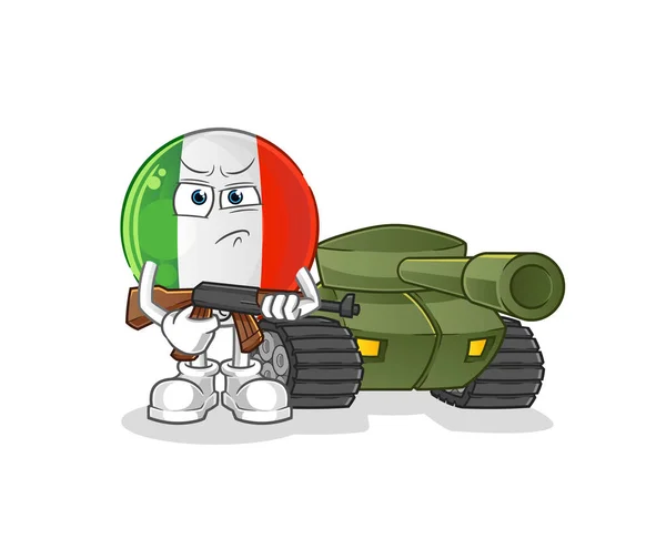 戦車のキャラクターを持つイタリア国旗兵士 漫画マスコットベクトル — ストックベクタ