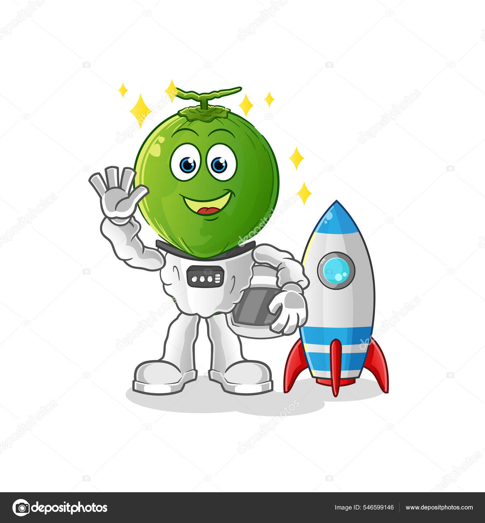 Cabeça Coco Verde Astronauta Desenho Animado Acenando Personagem Vector Dos  Vetor de ©hariyusuf.rap.gmail.com 546599146, image size:1574x1700