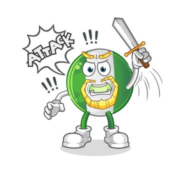 Nijeryalı şövalyeler kılıçla saldırır. çizgi film maskotu vektörü