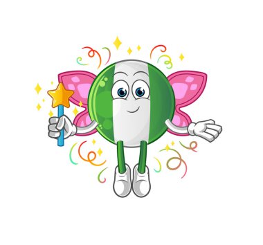 Kanatları ve sopası olan Nijerya bayrağı perisi. çizgi film maskotu vektörü