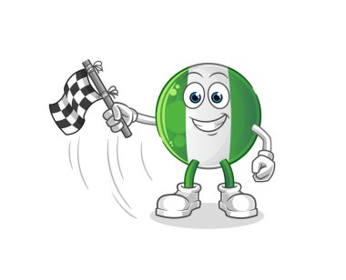 Nijerya bayrağı, bitiş bayrağı. çizgi film maskotu vektörü