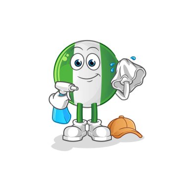 Nijerya bayrak temizleyici vektörü. çizgi film karakteri