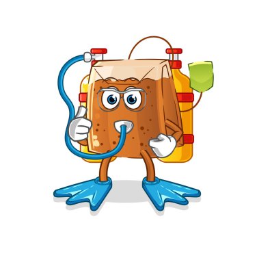 Çay poşeti dalgıcı çizgi filmi. çizgi film maskotu vektörü