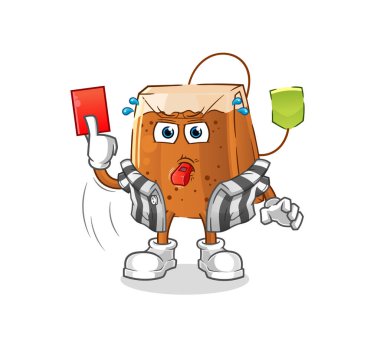 Kırmızı kart resimli çay poşeti hakemi. karakter vektörü