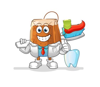 Çay poşeti dişçi illüstrasyonu. karakter vektörü