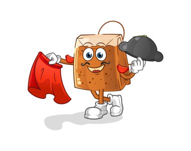 Kırmızı bez resimli çay poşeti matadoru. karakter vektörü