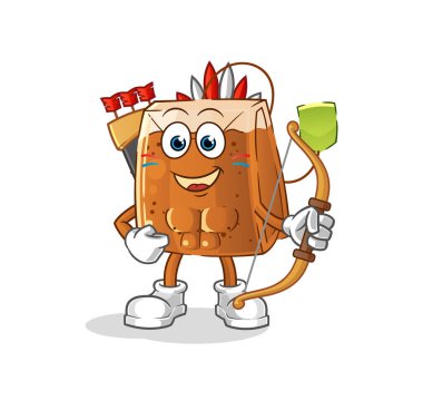 Çay poşeti Amerikan Yerlisi kabilesi. çizgi film maskotu vektörü