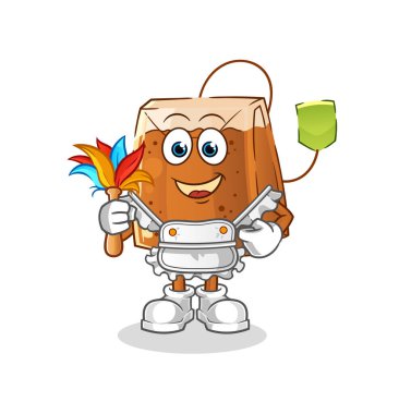 Çay poşeti hizmetçi maskotu. çizgi film vektörü