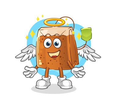 Kanat vektörlü çay poşeti melek. çizgi film karakteri