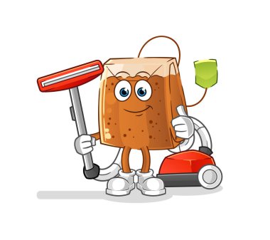 Süpürgeyle temizlenmiş çay poşeti. karakter vektörü