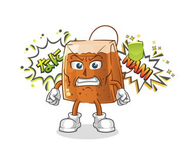 Çay poşeti kızgın vektör. çizgi film karakteri