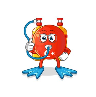 Türk bayrak dalgıcı çizgi filmi. çizgi film maskotu vektörü