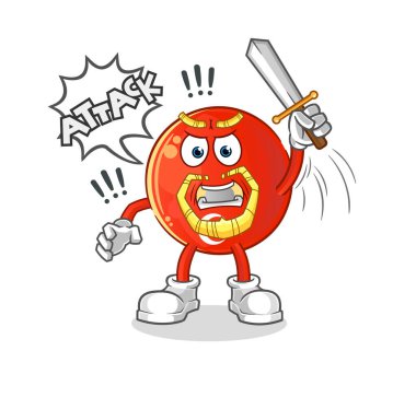 Türk bayrak şövalyeleri kılıçla saldırır. çizgi film maskotu vektörü