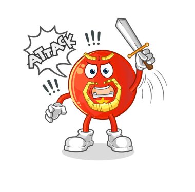 Vietnamlı şövalyeler kılıçla saldırır. çizgi film maskotu vektörü