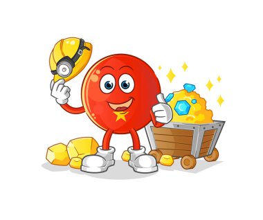 Altın karakterli Vietnamlı bir madenci. çizgi film maskotu vektörü