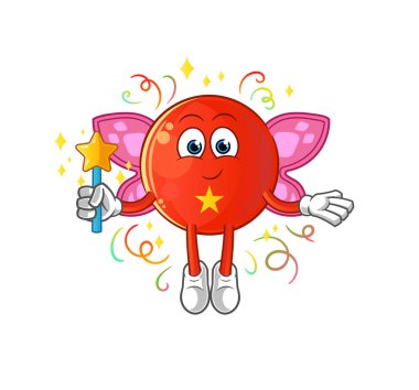 Kanatları ve sopası olan Vietnam bayrağı perisi. çizgi film maskotu vektörü