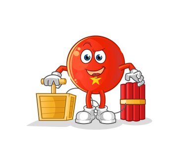 Vietnam bayrağında dinamit fünyesi var. çizgi film maskotu vektörü