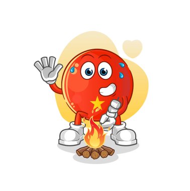 Vietnamlı bayrağı kızarmış marşmelov. çizgi film maskotu vektörü