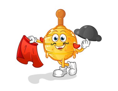 Kırmızı bez resimli ahşap ballı matador. karakter vektörü