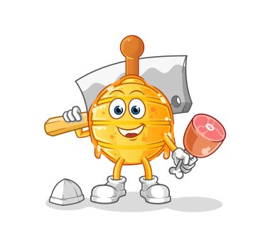 Tahta ballı balık kasabı illüstrasyonu. karakter vektörü