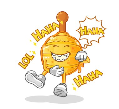 Ahşap bala gülen adam yüksek sesle güler. çizgi film maskotu vektörü