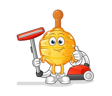 Tahta bal kovanı süpürgeyle temizlenmiş. karakter vektörü