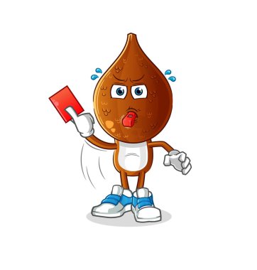 Yılan meyvesi kafalı çizgi film hakemi kırmızı kart resimli. karakter vektörü