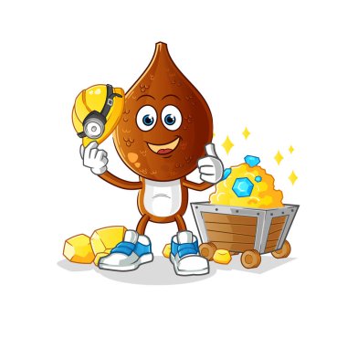 Yılan meyvesi kafalı, altın karakterli bir madenci. çizgi film vektörü