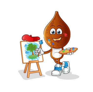 Yılan meyvesi kafalı karikatür sanatçısı maskotu. çizgi film vektörü