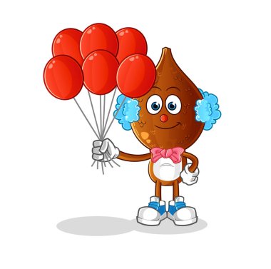 Yılan meyvesi kafalı palyaço balon taşıyıcısı. çizgi film karakteri