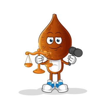 Yılan meyvesi kafalı karikatür avukat çizgi filmi. çizgi film maskotu vektörü