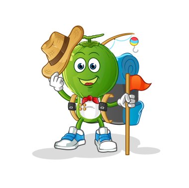 Yeşil hindistan cevizi kafalı karikatür izci vektörü. çizgi film karakteri