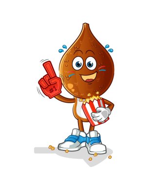 Yılan meyveli çizgi film fanatiği ve patlamış mısır çizimi. karakter vektörü