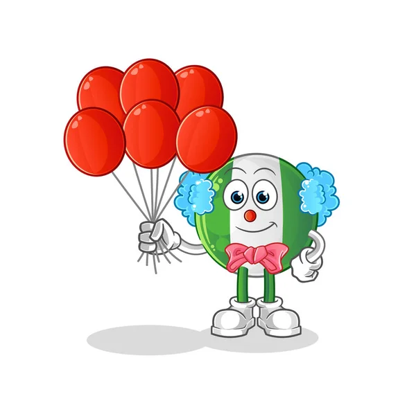 Nigerian Flag Clown Balloons Vector Cartoon Character — Stock Vector