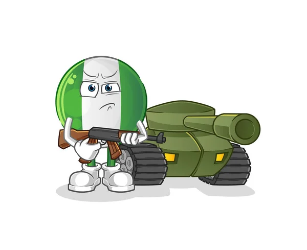 Nigeria Vlag Mascotte Met Een Tank — Stockvector