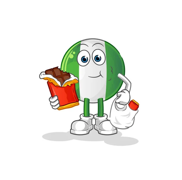 Nigerian Flag Eat Chocolate Mascot Cartoon Vector — Stock Vector