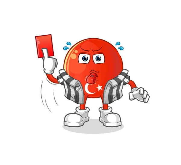 Török Zászlós Bíró Piros Kártya Illusztrációval Karaktervektor — Stock Vector