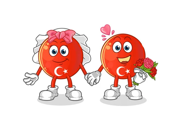 Bandeira Turca Desenhos Animados Casamento Vetor Mascote Desenhos Animados — Vetor de Stock