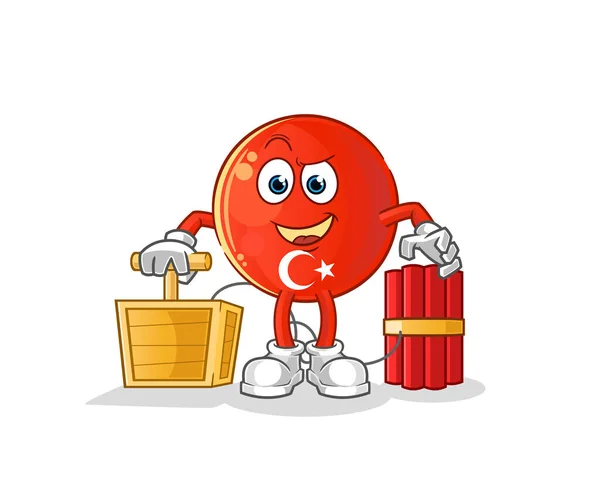 Τουρκική Σημαία Πυροκροτητή Δυναμίτη Φορέας Μασκότ Κινουμένων Σχεδίων — Διανυσματικό Αρχείο