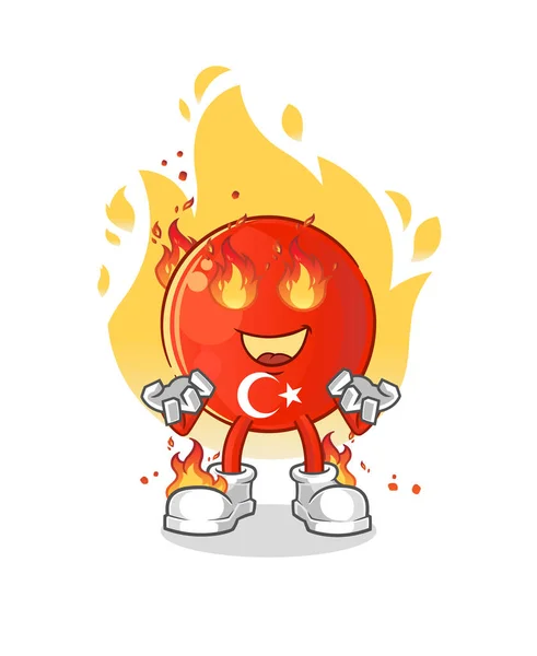 Bandera Turca Mascota Fuego Vector Dibujos Animados — Archivo Imágenes Vectoriales