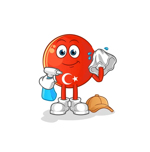 Wektor Czyszczący Flagę Turecką Postać Kreskówki — Wektor stockowy