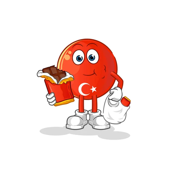 Τούρκικη Σημαία Τρώνε Σοκολάτα Μασκότ Φορέας Κινουμένων Σχεδίων — Διανυσματικό Αρχείο