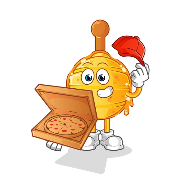 Tahta Bal Dipper Pizzacı Çocuk Vektörü Çizgi Film Karakteri — Stok Vektör