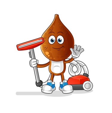 Yılanlı meyve kafalı çizgi film süpürgeyle temizlendi. karakter vektörü