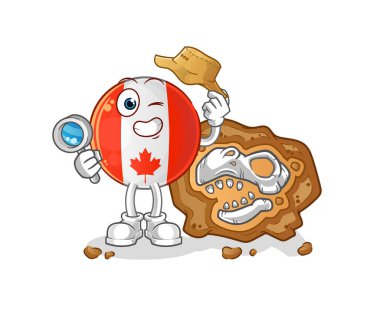 Fosil maskotlu Kanada bayrağı arkeologları. çizgi film vektörü