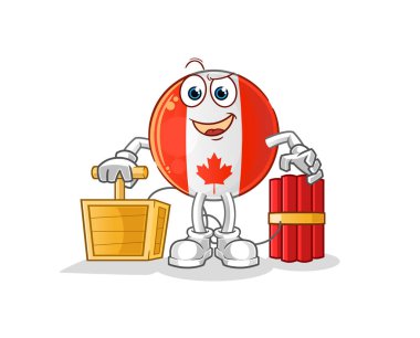 Kanada bayrağında dinamit fünyesi var. çizgi film maskotu vektörü