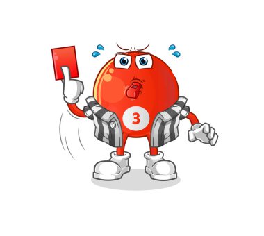 Kırmızı kart resimli kırmızı bilardo topu hakemi. karakter vektörü