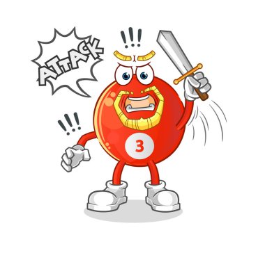 Kırmızı bilardo şövalyeleri kılıçla saldırır. çizgi film maskotu vektörü