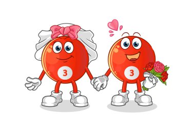 Kırmızı bilardo topu düğün çizgi filmi. çizgi film maskotu vektörü