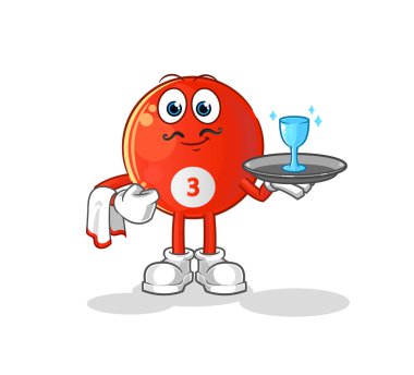 Kırmızı bilardo topu garson çizgi filmi. çizgi film maskotu vektörü